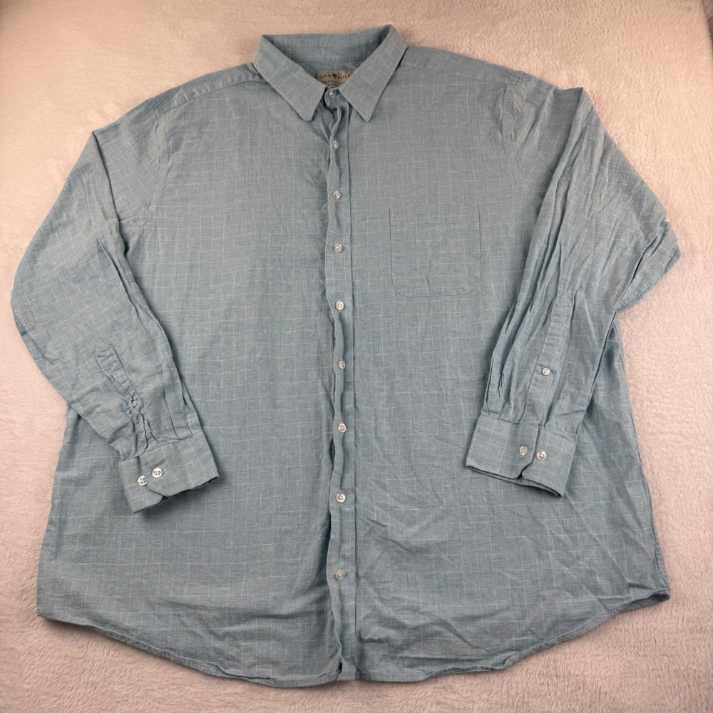 Oak Hill Button Down Shirt Mens 19 37/38 Light Blue Cotton Linen Easy Stretch